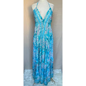 Vestido Longo Seda Indiana Frente Única Costa Nua- Estilo Boho Chic