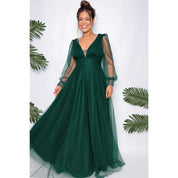 Vestido de Festa Feminina Luxo com Brilho e Manga Longa Madrinha, Formatura, Casamento e Convidadas