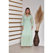 Vestido longo Feminino de tule manga longa de festa, casamento com bojo todo forrado