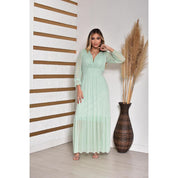 Vestido longo Feminino de tule manga longa de festa, casamento com bojo todo forrado