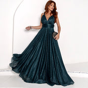 Vestido de Festa Longo Azul Marino Tecido Tuli com Brilho Festas/Foormatura Possoi Bojo,Ziper,Forro Veste M 38-40 G40-42