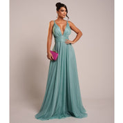 Vestido de Festa Longo Azul Marino Tecido Tuli com Brilho Festas/Foormatura Possoi Bojo,Ziper,Forro Veste M 38-40 G40-42