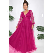 Vestido de Festa Feminina Luxo com Brilho e Manga Longa Madrinha, Formatura, Casamento e Convidadas