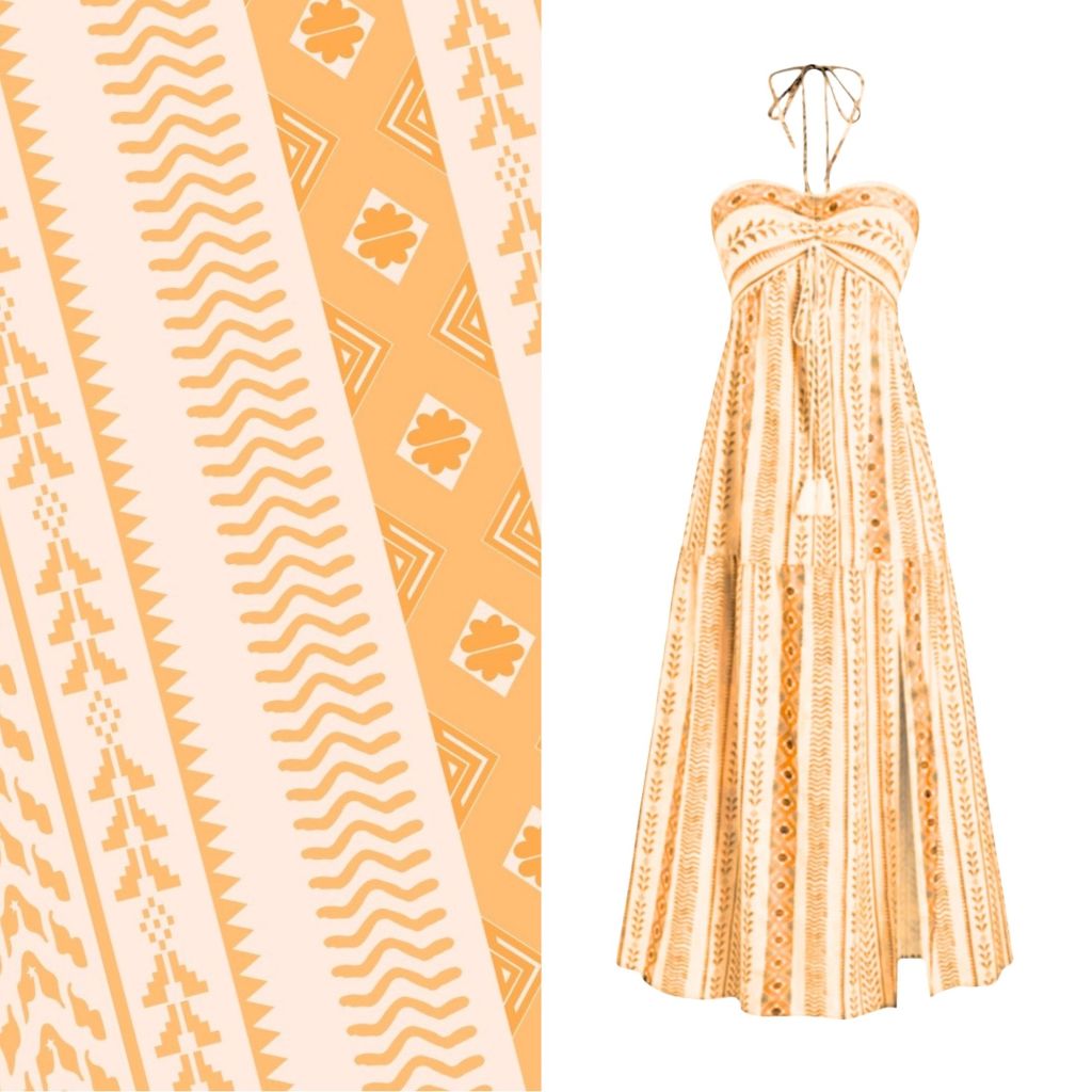 Vestido Boho Tribal Feminino Saia Flared, Tomara que Caia, Sem Bojo- Verão midi
