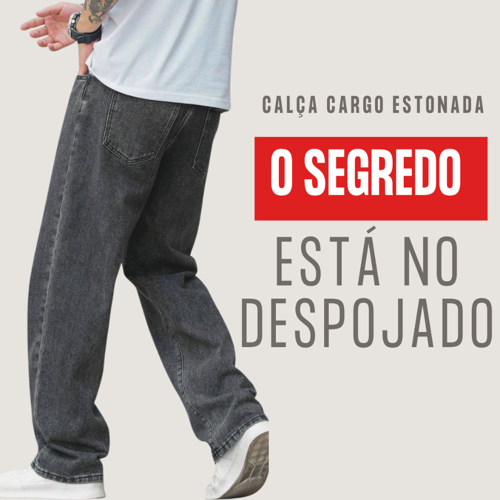 Calça Balão Jeans Masculina Grafite 100% Algodão Grosso Boca Larga Bag Streetwear Urbana Casual Moda Atual Tendência