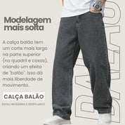 Calça Balão Jeans Masculina Grafite 100% Algodão Grosso Boca Larga Bag Streetwear Urbana Casual Moda Atual Tendência
