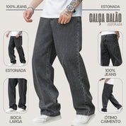 Calça Balão Jeans Masculina Grafite 100% Algodão Grosso Boca Larga Bag Streetwear Urbana Casual Moda Atual Tendência