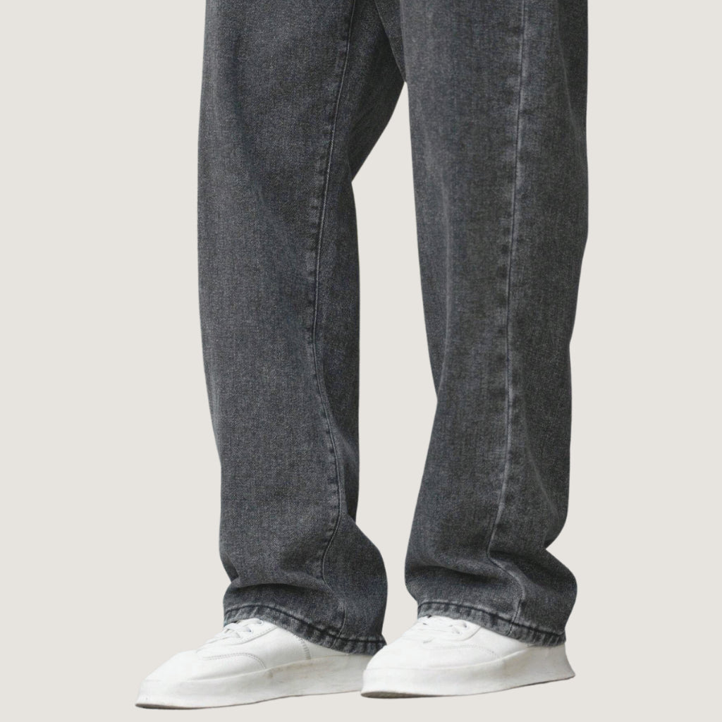 Calça Balão Jeans Masculina Grafite 100% Algodão Grosso Boca Larga Bag Streetwear Urbana Casual Moda Atual Tendência