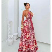 Vestido Longo Seda Indiana Frente Única Costa Nua- Estilo Boho Chic
