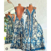 Vestido Longo Seda Indiana Frente Única Costa Nua- Estilo Boho Chic