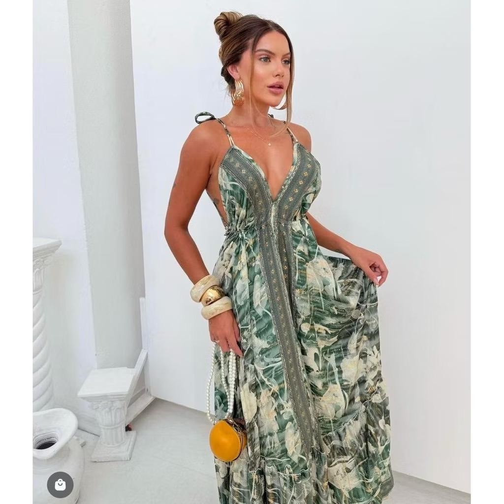 Vestido Longo Seda Indiana Frente Única Costa Nua- Estilo Boho Chic