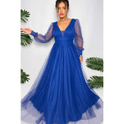 Vestido de Festa Feminina Luxo com Brilho e Manga Longa Madrinha, Formatura, Casamento e Convidadas