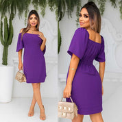 Vestido feminino Midi tecido Duna Air Flow forrado Manga Flare