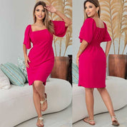 Vestido feminino Midi tecido Duna Air Flow forrado Manga Flare