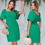 Vestido feminino Midi tecido Duna Air Flow forrado Manga Flare