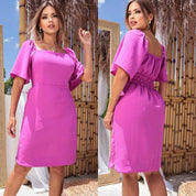 Vestido feminino Midi tecido Duna Air Flow forrado Manga Flare
