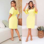Vestido feminino Midi tecido Duna Air Flow forrado Manga Flare