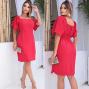 Vestido feminino Midi tecido Duna Air Flow forrado Manga Flare