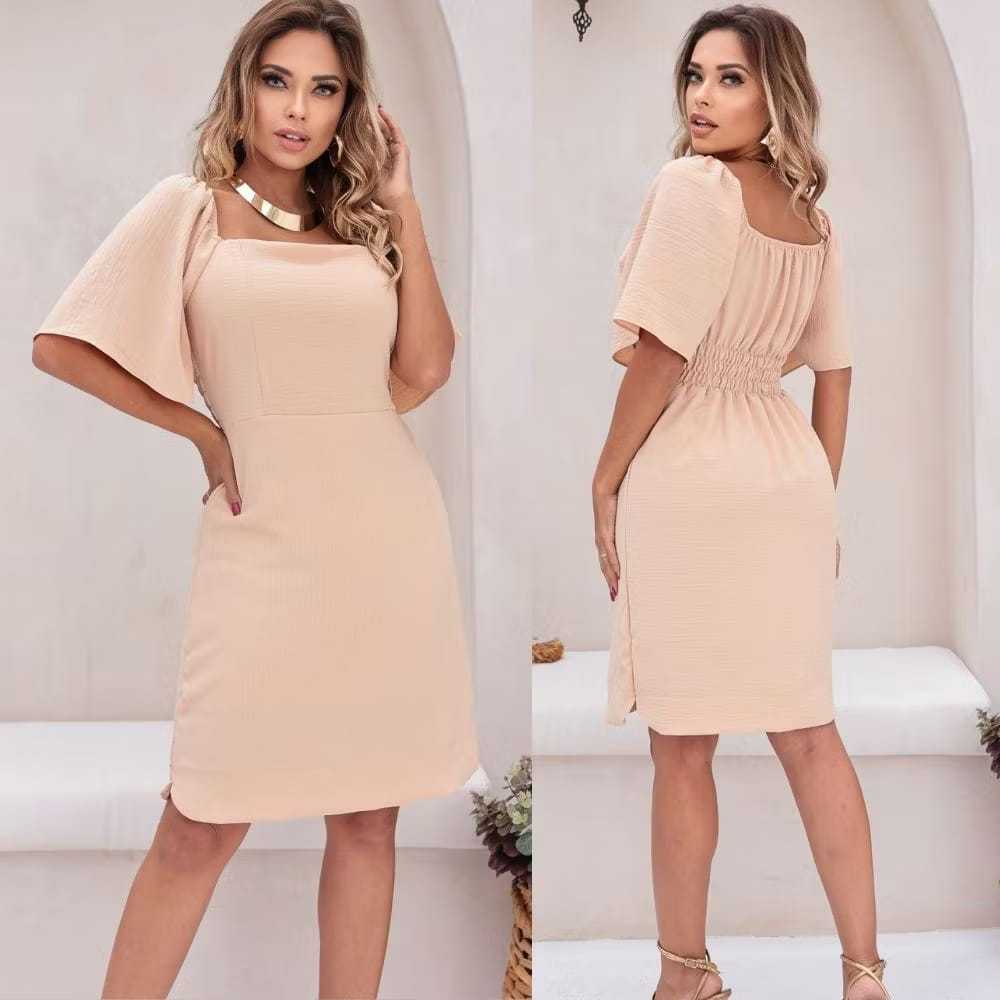 Vestido feminino Midi tecido Duna Air Flow forrado Manga Flare