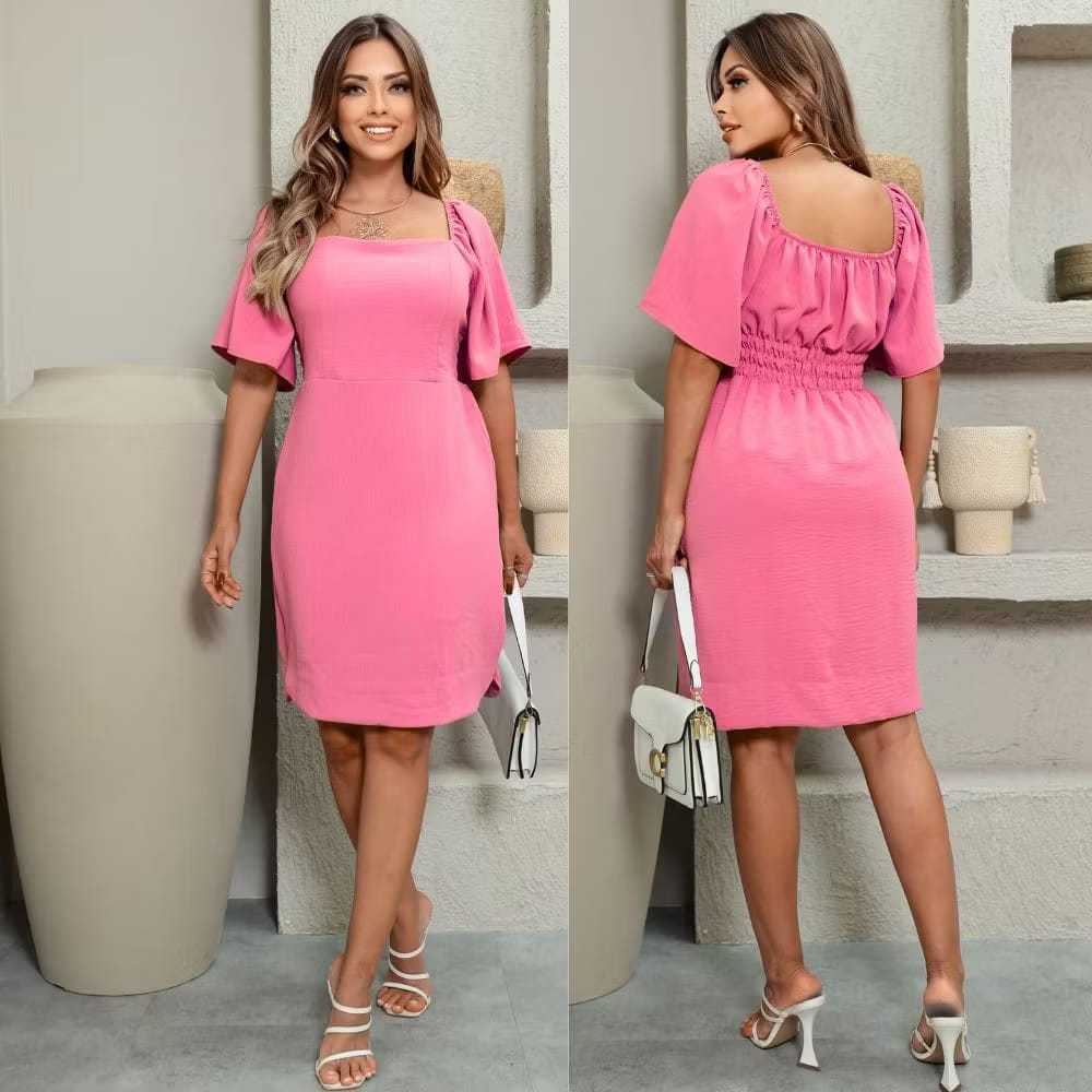 Vestido feminino Midi tecido Duna Air Flow forrado Manga Flare