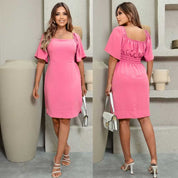 Vestido feminino Midi tecido Duna Air Flow forrado Manga Flare