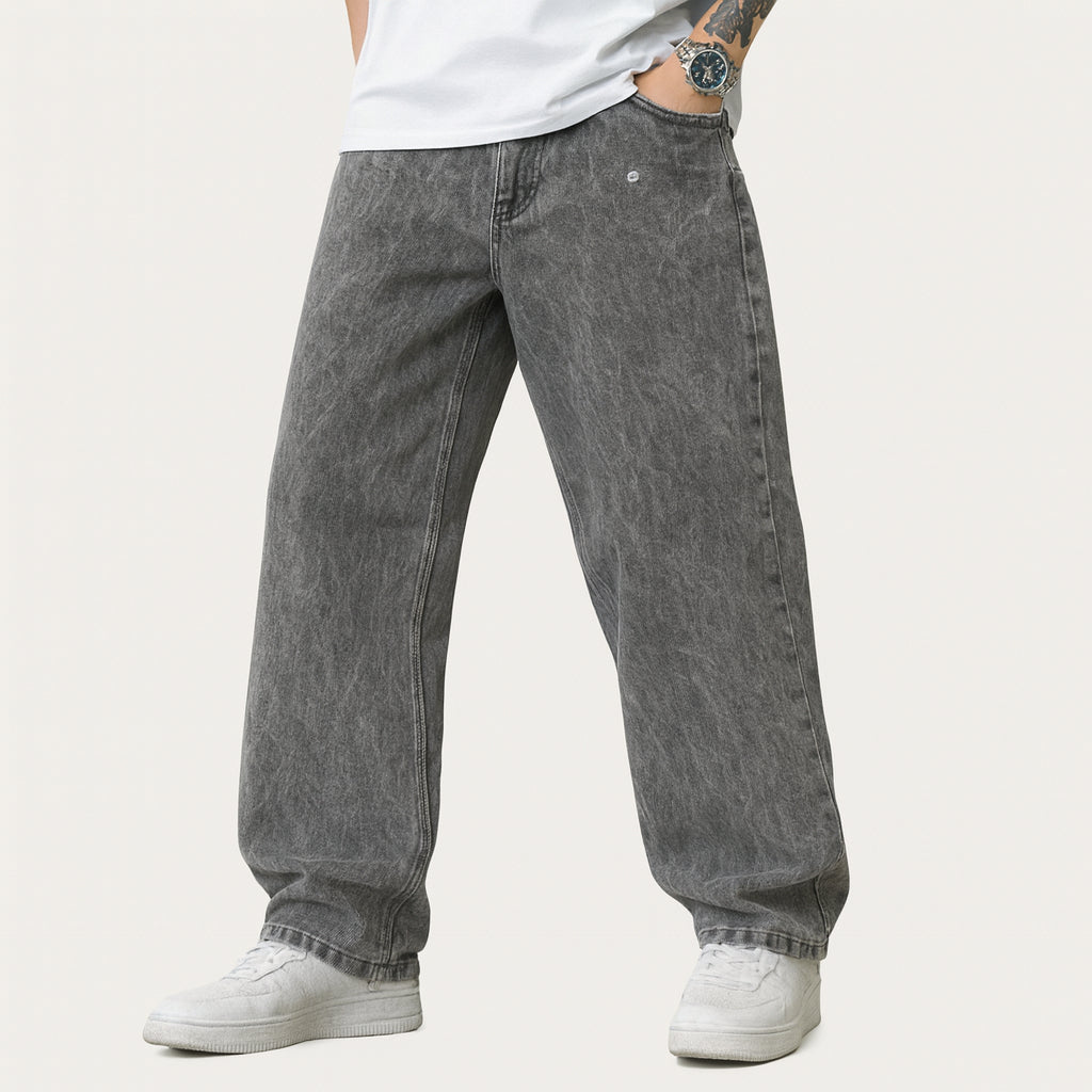 Calça Balão Jeans Masculina Grafite 100% Algodão Grosso Boca Larga Bag Streetwear Urbana Casual Moda Atual Tendência