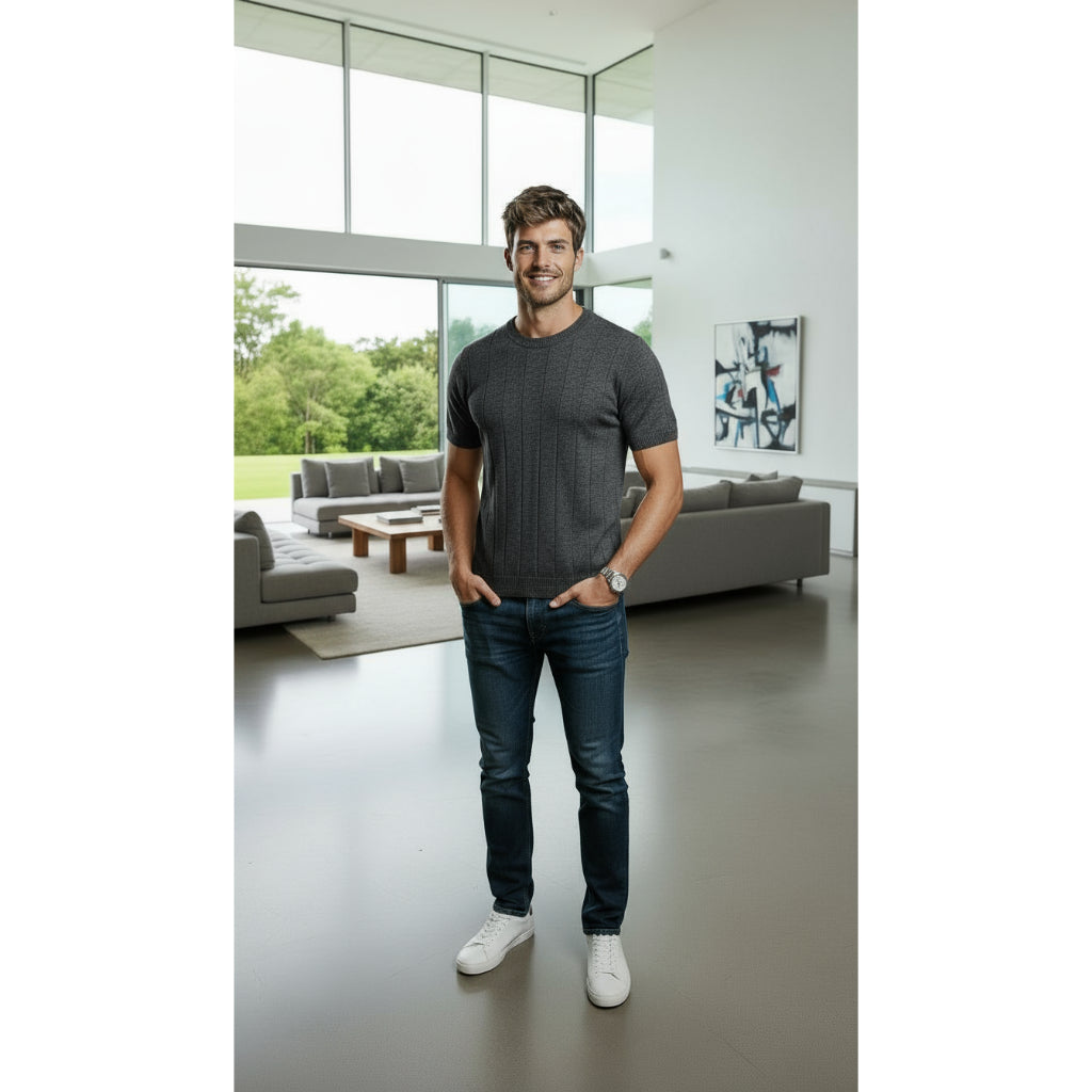 Camisa Masculina De Tricô Estilosa Malha Texturizada Básica Lisa Slim Premium