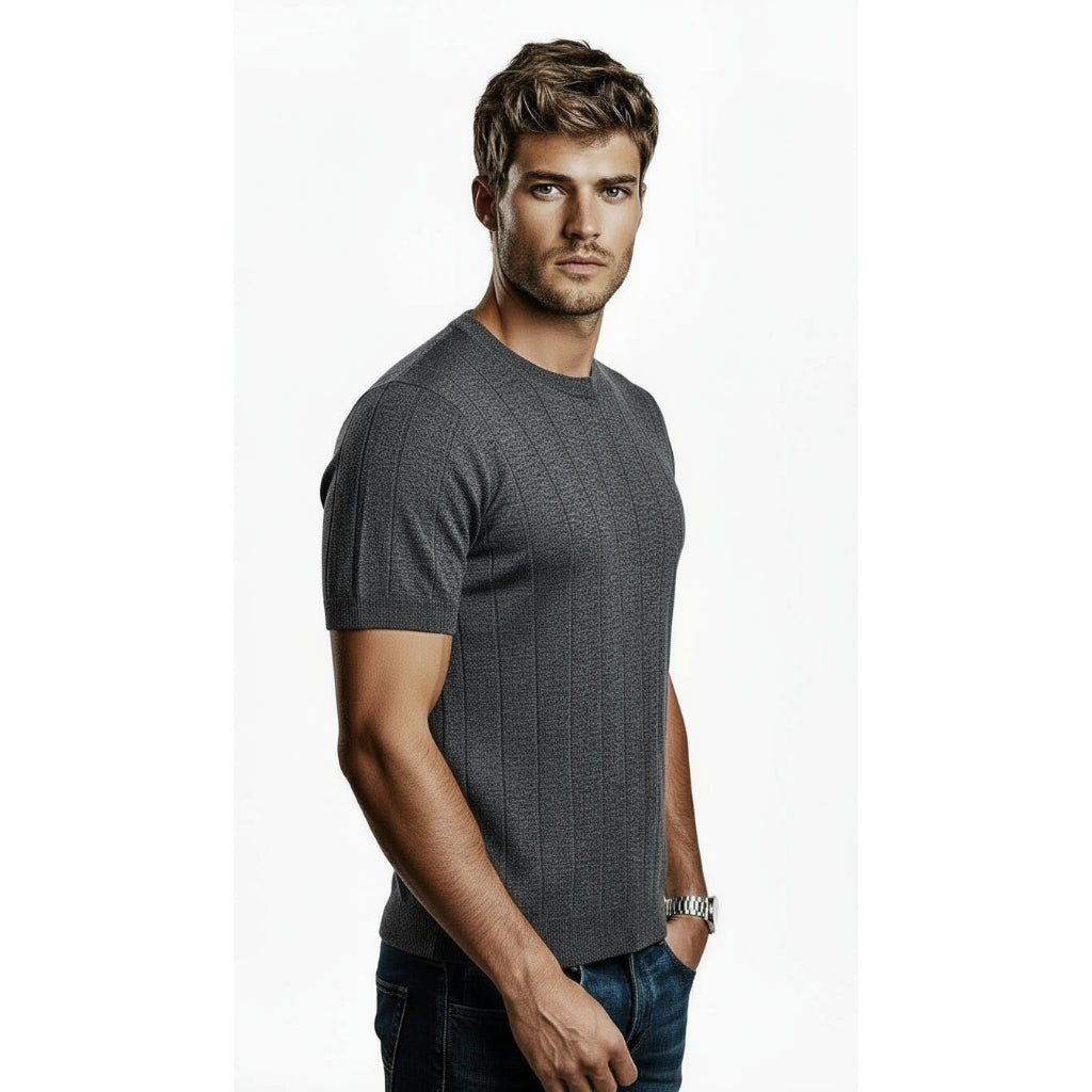 Camisa Masculina De Tricô Estilosa Malha Texturizada Básica Lisa Slim Premium
