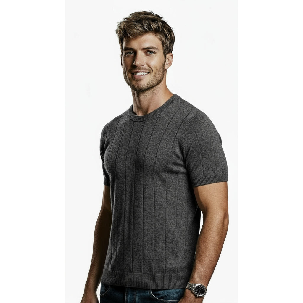 Camisa Masculina De Tricô Estilosa Malha Texturizada Básica Lisa Slim Premium