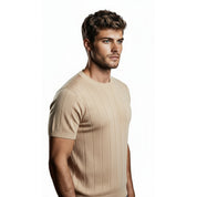 Camisa Masculina Social Manga Curta Gola Redonda Padre Malha Canelada Tricot
