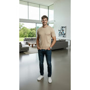 Camisa Masculina Social Manga Curta Gola Redonda Padre Malha Canelada Tricot