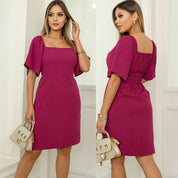 Vestido feminino Midi tecido Duna Air Flow forrado Manga Flare