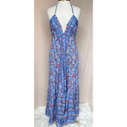 Vestido Longo Seda Indiana Frente Única Costa Nua- Estilo Boho Chic