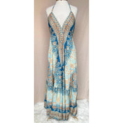 Vestido Longo Seda Indiana Frente Única Costa Nua- Estilo Boho Chic