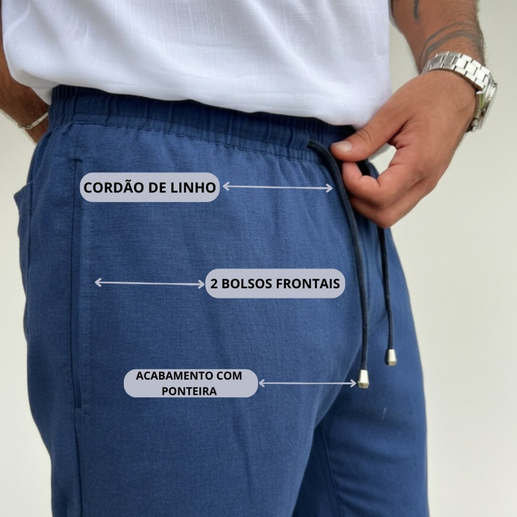Calça Masculina de Linho Premium Alfaiataria Casual Leve Confortável Ideal Praia, Festa, Carnaval