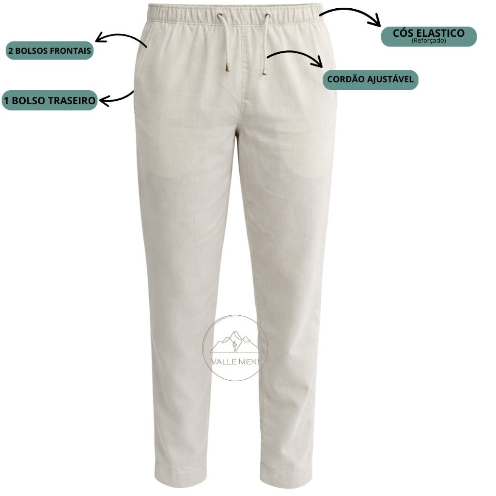 Calça Masculina de Linho Premium Alfaiataria Casual Leve Confortável Ideal Praia, Festa, Carnaval