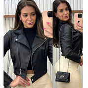 Jaqueta De Couro Feminina Com Ziper Inverno Elegante Com Ziper
