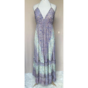Vestido Longo Seda Indiana Frente Única Costa Nua- Estilo Boho Chic