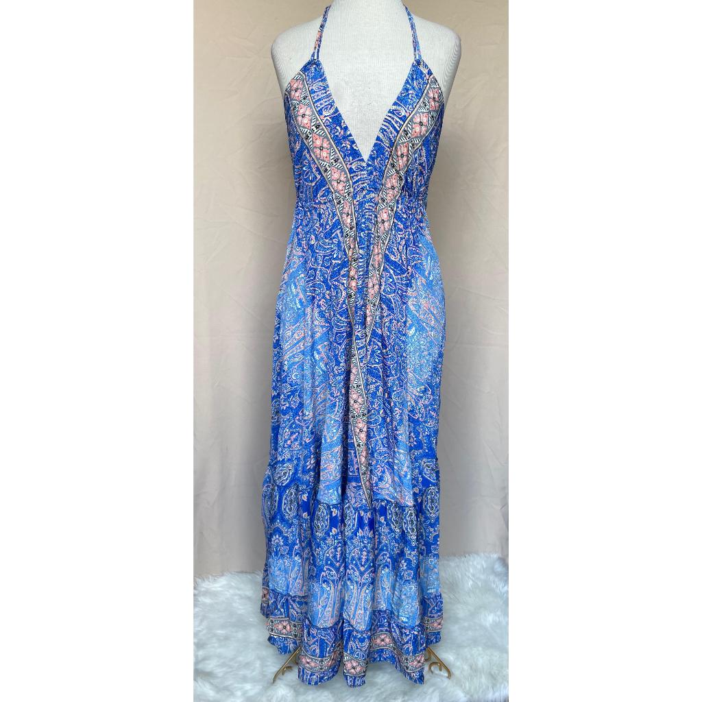 Vestido Longo Seda Indiana Frente Única Costa Nua- Estilo Boho Chic