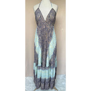 Vestido Longo Seda Indiana Frente Única Costa Nua- Estilo Boho Chic