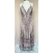 Vestido Longo Seda Indiana Frente Única Costa Nua- Estilo Boho Chic