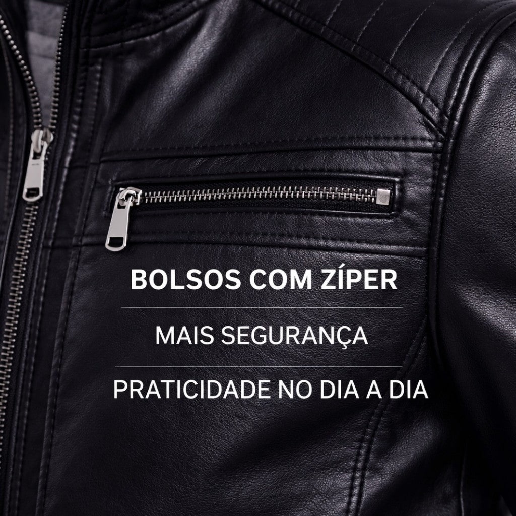 Jaqueta de Couro Masculina Slim Resistente Forrada Luxo