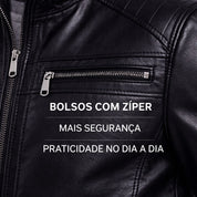 Jaqueta de Couro Masculina Slim Resistente Forrada Luxo