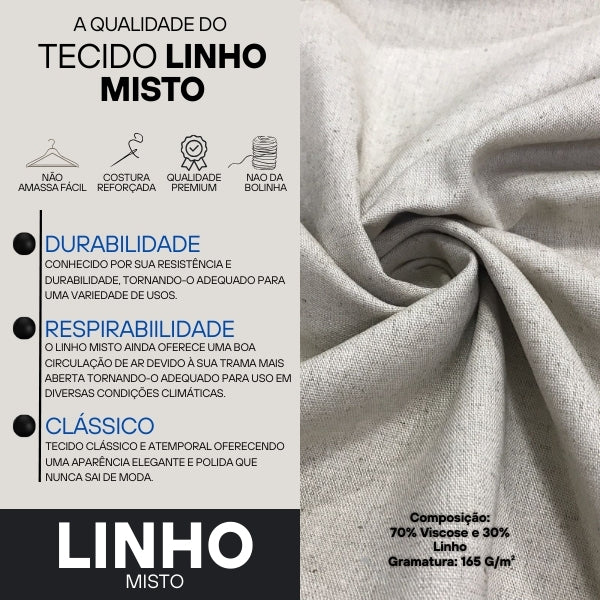 Camisa Linho Masculina Social Gola Italiana Casual Luxo Premium Manga Curta