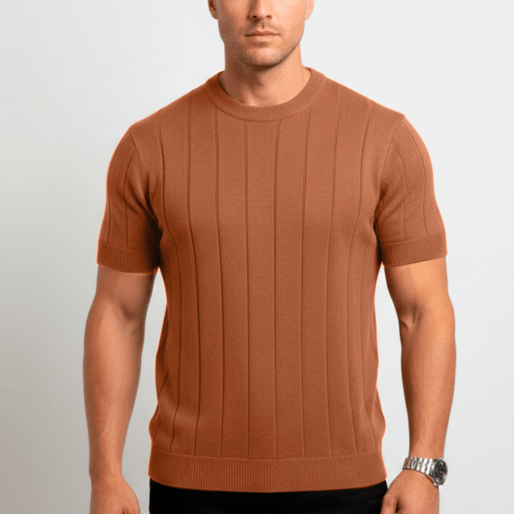 Camisa Masculina Gola Redonda Canelado Manga Curta Tricot Premium Básico Blusa Casual Camiseta
