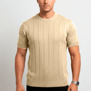 Camisa Masculina Gola Redonda Canelado Manga Curta Tricot Premium Básico Blusa Casual Camiseta
