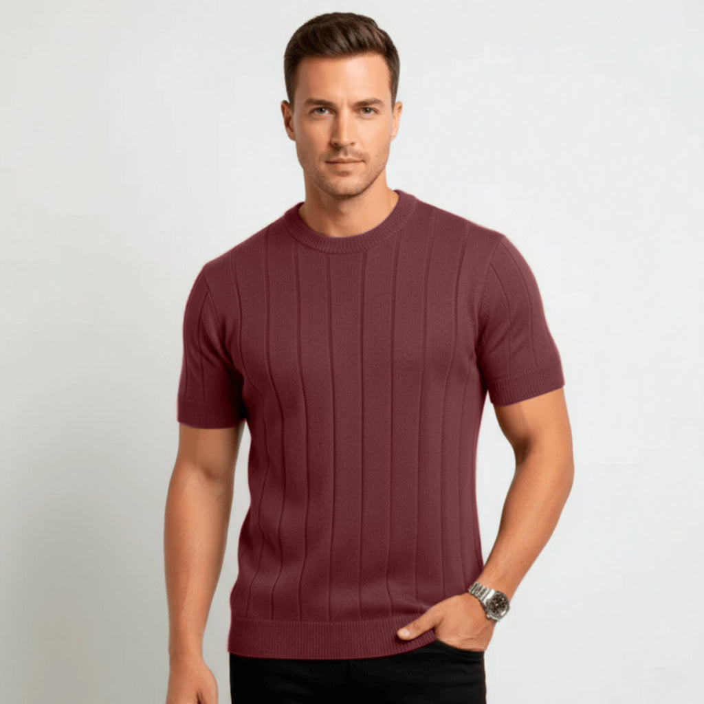 Camisa Masculina Gola Redonda Canelado Manga Curta Tricot Premium Básico Blusa Casual Camiseta