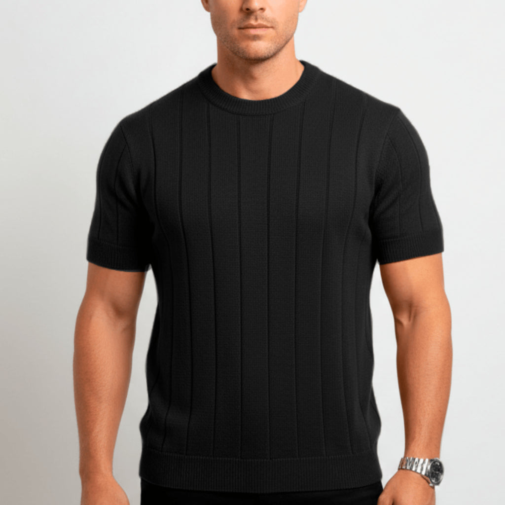 Camisa Masculina Gola Redonda Canelado Manga Curta Tricot Premium Básico Blusa Casual Camiseta