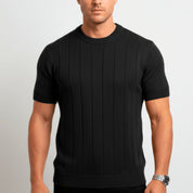 Camisa Masculina Gola Redonda Canelado Manga Curta Tricot Premium Básico Blusa Casual Camiseta
