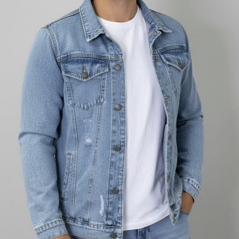 Jaqueta Jeans Masculina Com Fechamento em Botões